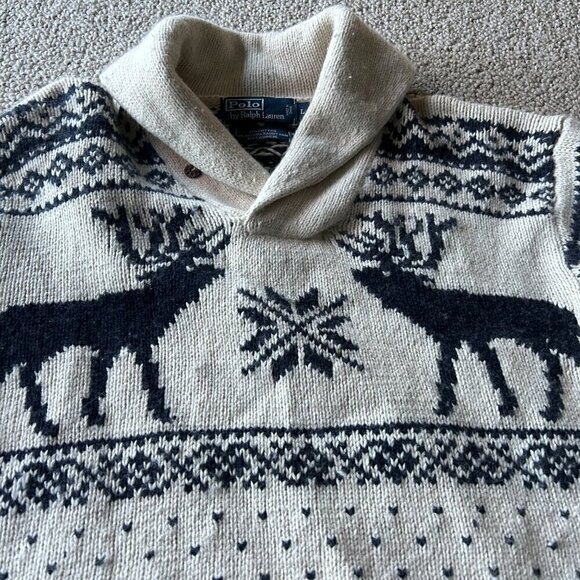 Ralph Lauren Men’s Large Sweater Cream Reindeer Winter Grandpa Cozy Classic - Picture 4 of 14